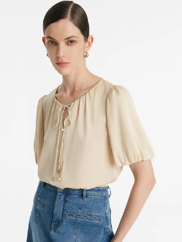 19 Momme Mulberry Silk Puff Sleeves Women Blouse