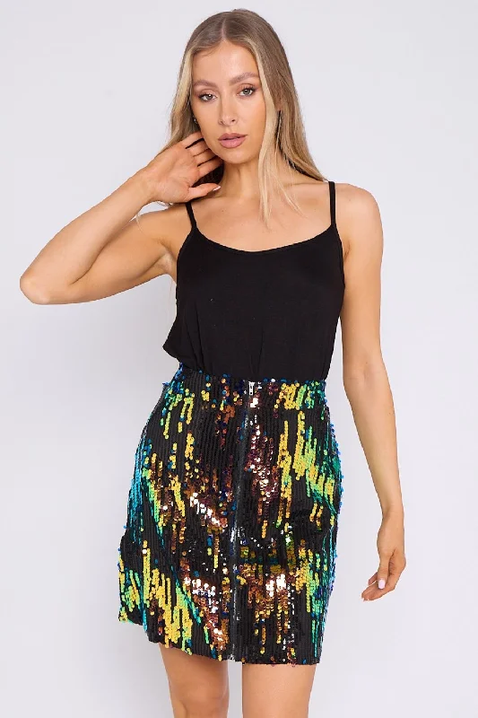 Aftershock London Skylar Multicolour Sequin Mini Skirt