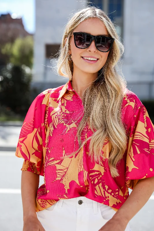 FINAL SALE - Beautifully Adored Pink Floral Blouse