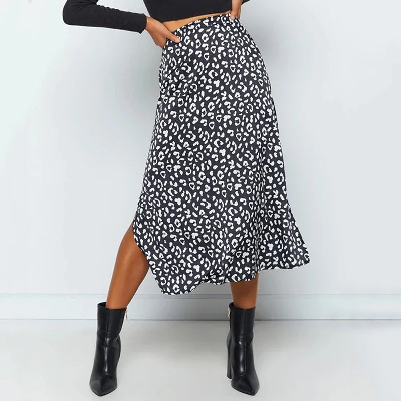 Leopard Print Split Fashion Long Skirt