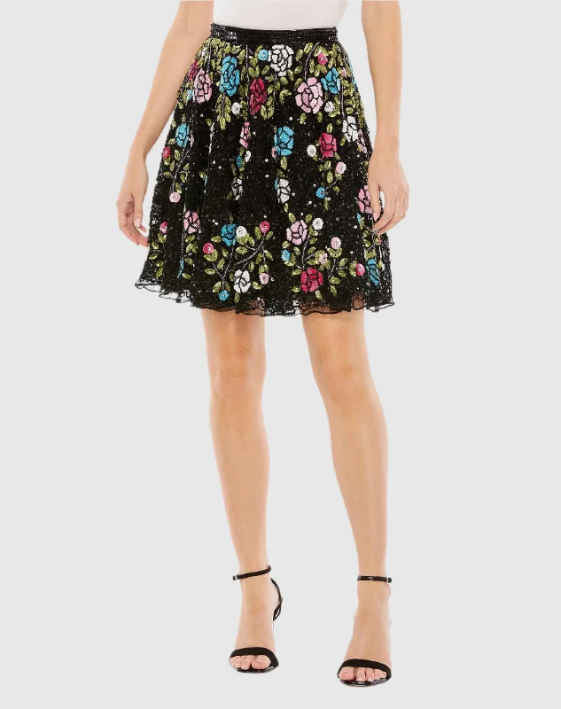 Sequined Floral Flowy A-line Mini Skirt