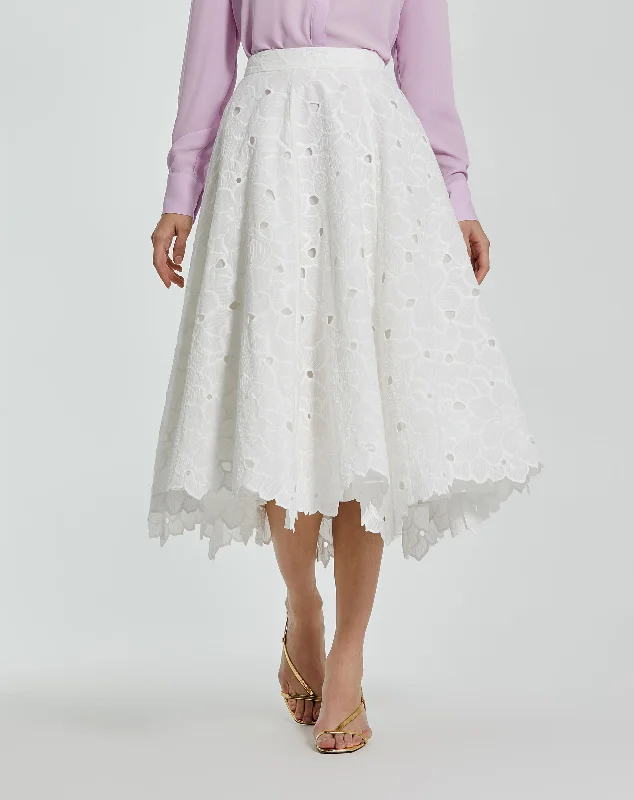 Embroidered Floral A-line Midi Skirt