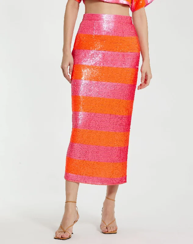 Classic Sequin Striped Midi Pencil Skirt - FINAL SALE