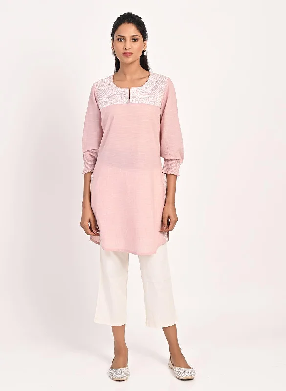 Pink Round Neck Embroidered Tunic