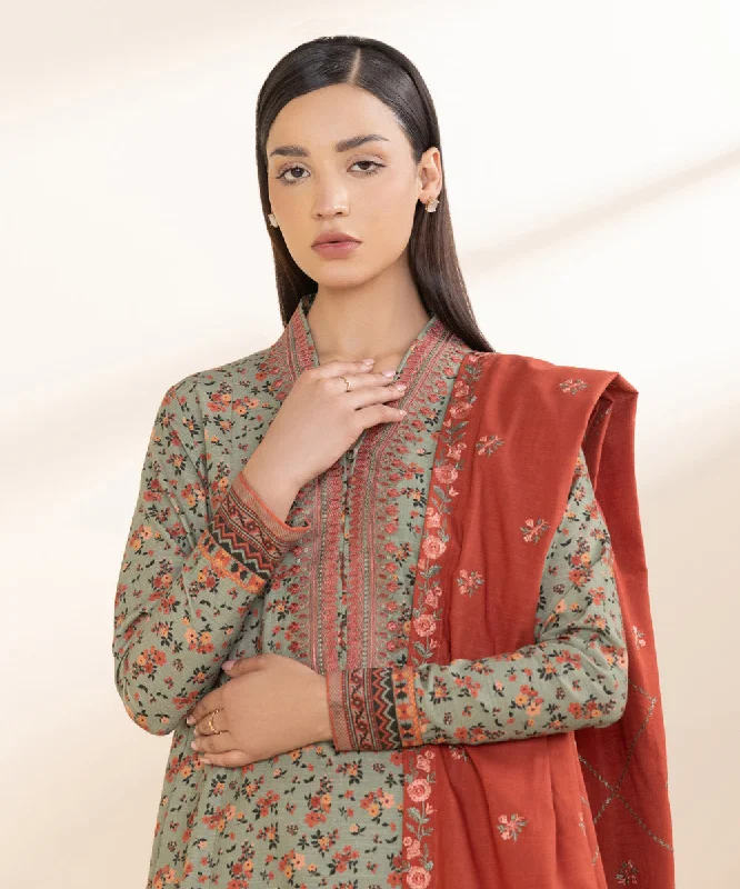 3 Piece - Embroidered Khaddar Suit