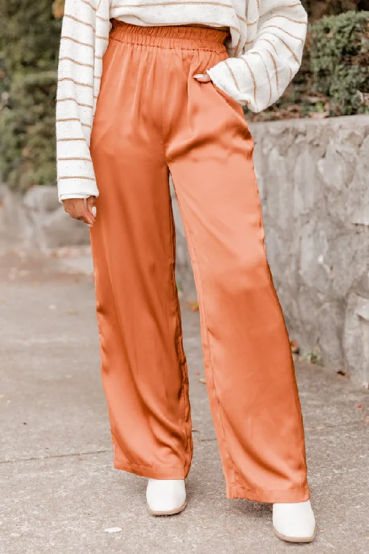 Must Be Nice Rust Smocked Waist Pants FINAL SALE