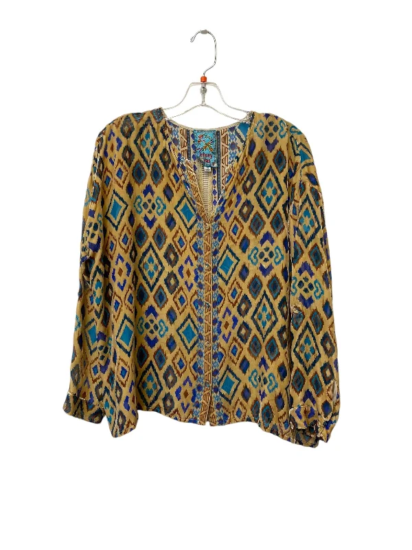 Top Long Sleeve By Johnny Was In Blue & Brown, Size: Xs