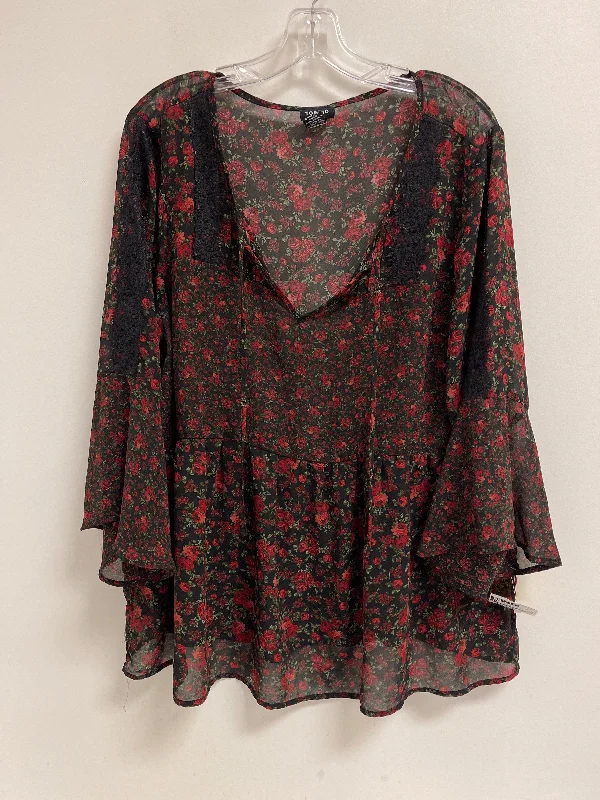 Top Long Sleeve By Torrid In Black & Red, Size: 2x