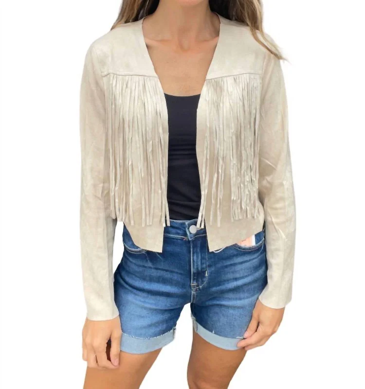 Western Fringe Suede Jacket In Natural