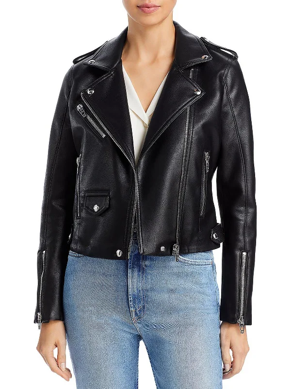 Womens Faux Leather Short Moto Coat