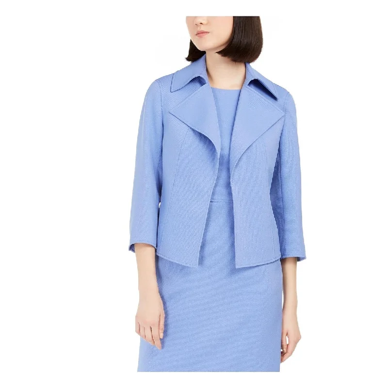 Anne Klein Women's 2 Peacock Ridge Crest Wide Collar Twill Jacket Blue Size 2