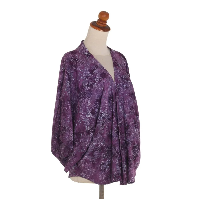 Handmade Lavish Garden in Boysenberry Rayon Batik Jacket (Indonesia)