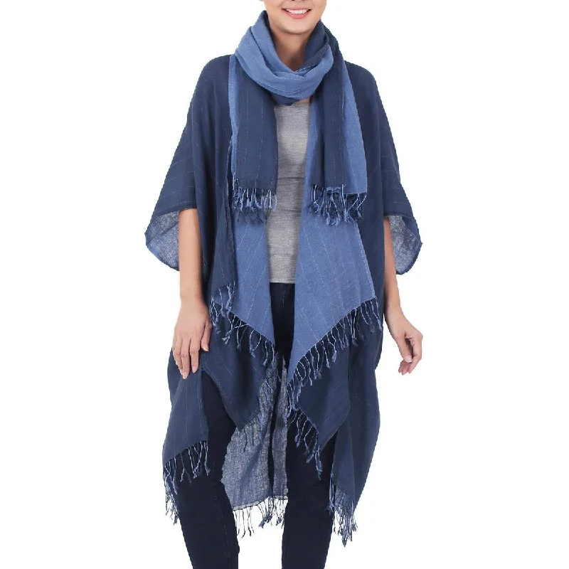 Handmade Midnight Blue Mystique Cotton Jacket And Scarf Set (Thailand)