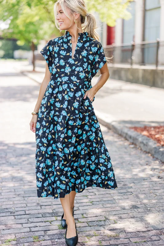 In Your Dreams Black Floral Midi Dress