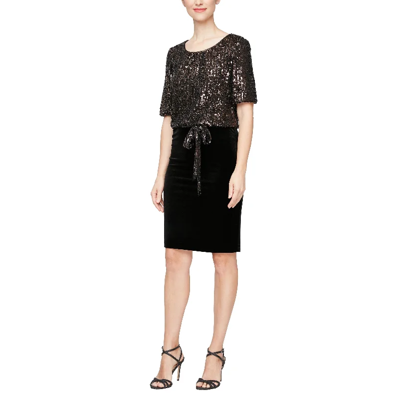 Alex Evenings 8196915 Short Bubble Sleeve Sequin Blouson Dress