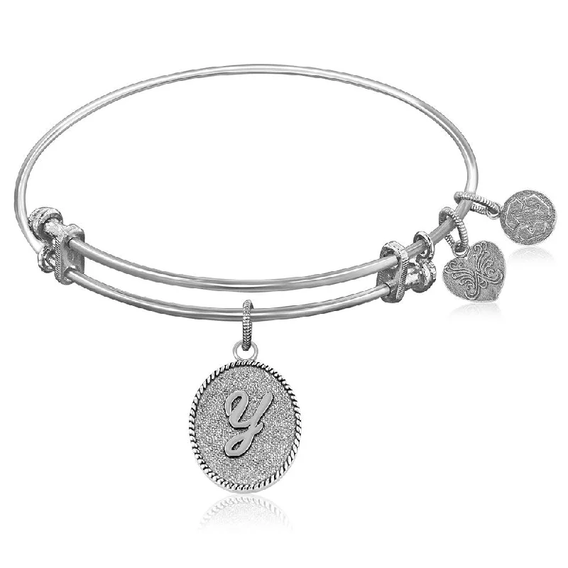 Expandable Bangle in White Tone Brass with Initial Y Symbol