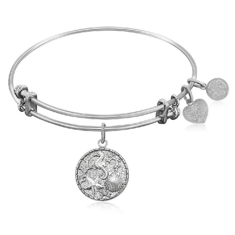 Expandable Bangle in White Tone Brass with The Sea Symbol