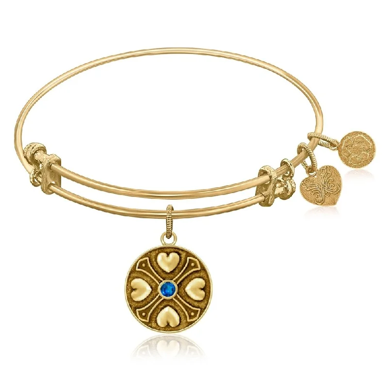 Expandable Bangle in Yellow Tone Brass with Sapphire September Symbol