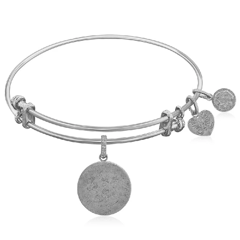 Expandable White Tone Brass Bangle with Round Engravable Symbol