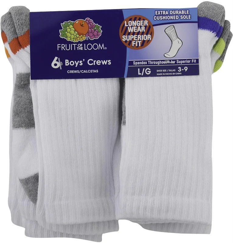 Fruit of the Loom Boys Core 6 Pack Crew Socks