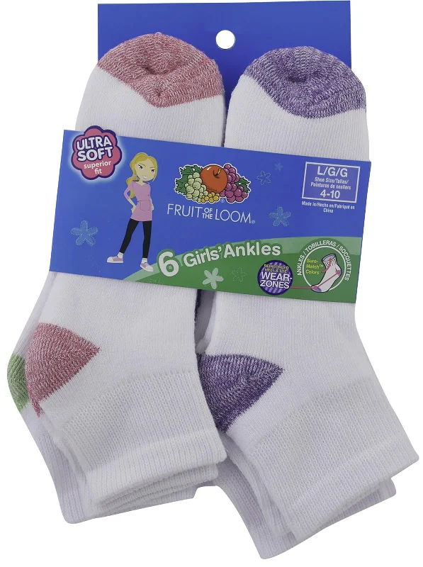 Fruit of the Loom Girl`s Everyday Basic 6 Pack Athletic Ankle Socks