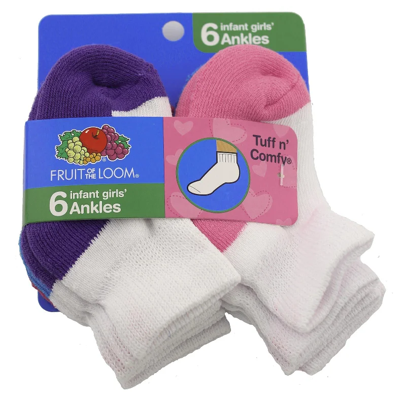 Fruit of the Loom Girl`s Infant/Toddler Core 6 Pack Ankle Socks