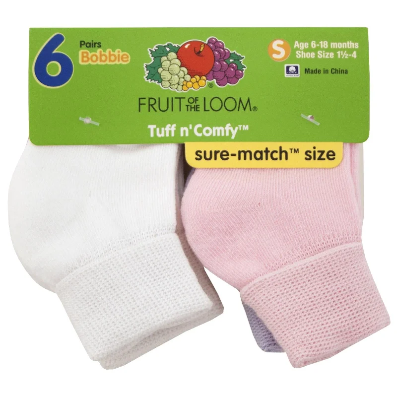 Fruit of the Loom Girl`s Infant/Toddler Core 6 Pack Bobbie Socks