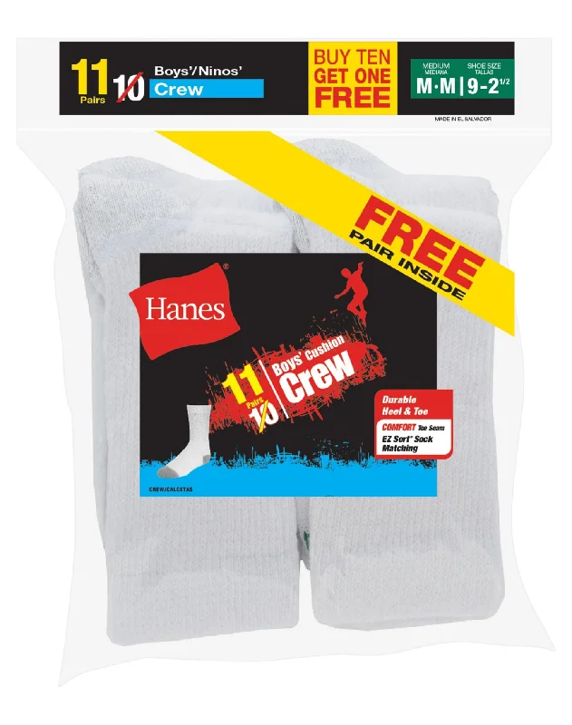 Hanes Boys` EZ-Sort 11-Pack Crew Socks