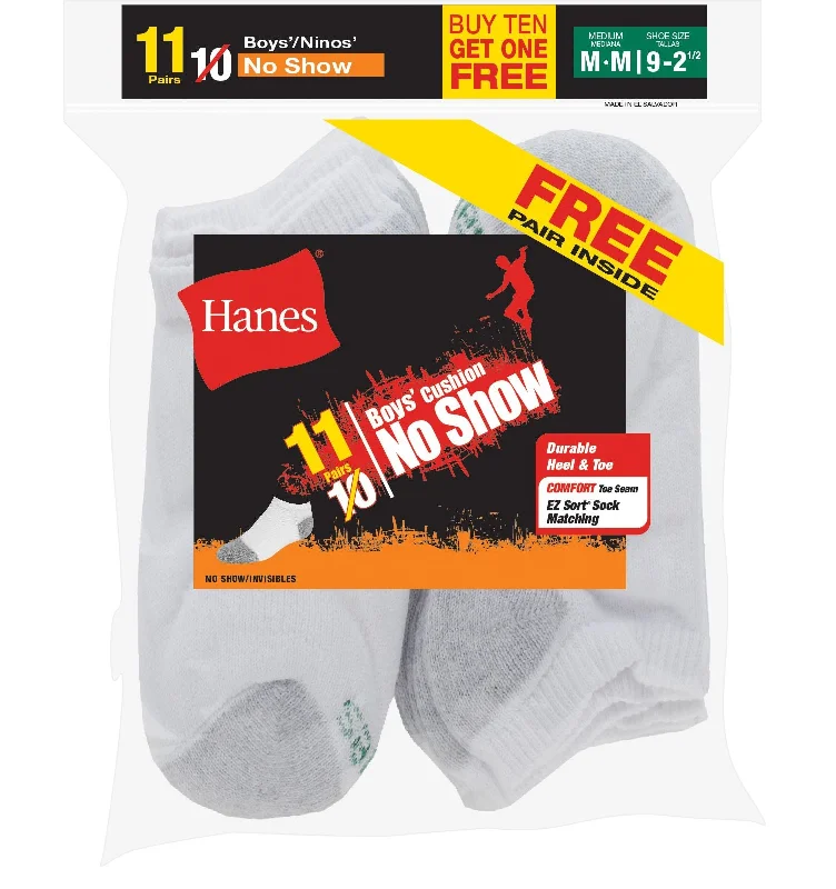 Hanes Boys` EZ-Sort 11-Pack No-Show Socks