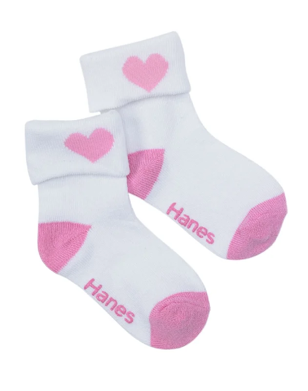 Hanes Toddler Girls Non-Skid Turncuff Socks