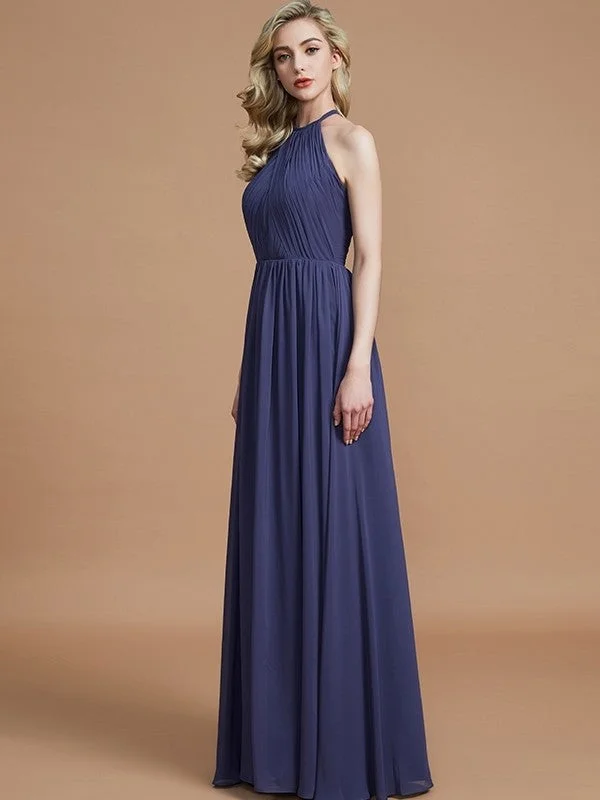 A-Line/Princess Scoop Chiffon Sleeveless Floor-Length Bridesmaid Dresses