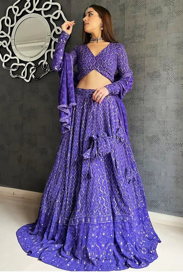 Crop top style Purple colour Lehenga for Bridesmaid